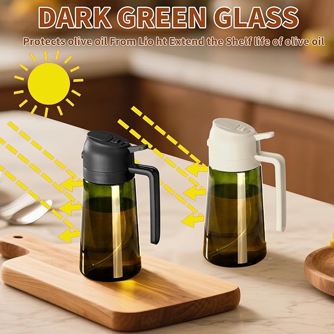 SWEET VIEW 2PCS Olive Oil Dispenser and Oil Sprayer – 16oz/470ml Glass Light-Proof Oil Pourer for Kitchen Air Fryer, Cooking, Salad, and BBQ, with Stickers - Image 8