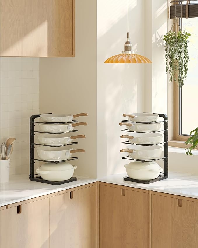 Pots and Pans Organizer under Cabinet, 5 Adjustable Tiers Heavy-Duty Pan Pot Organizer with 16.5" Height, Holds 55 LB - Cast Iron Skillets, Griddles, Shallow Cookware - Image 7