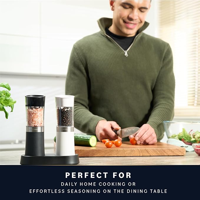 Home Hero Electric Salt and Pepper Grinder Set - Automatic Salt and Pepper Grinder Set Rechargeable. Electronic Salt and Pepper Shakers with LED Light, Gravity Electric Pepper & Salt Grinder, Set of 2 - Image 7