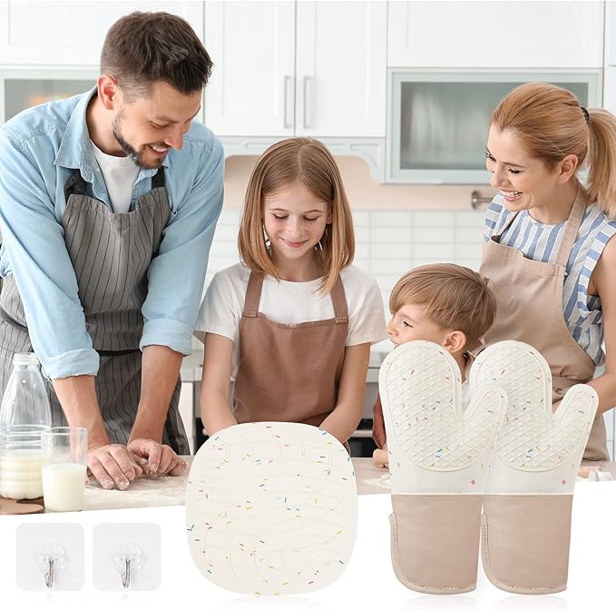 AUAUY Silicone Oven Mitts and Pot Holders 5PCS Set, 446℉ Heat Resistant Cooking Gloves and Hot Pads, Baking Supplies BBQ Gloves Non-Slip Kitchen Organization for Oven Cooking Baking Grilling - Image 9