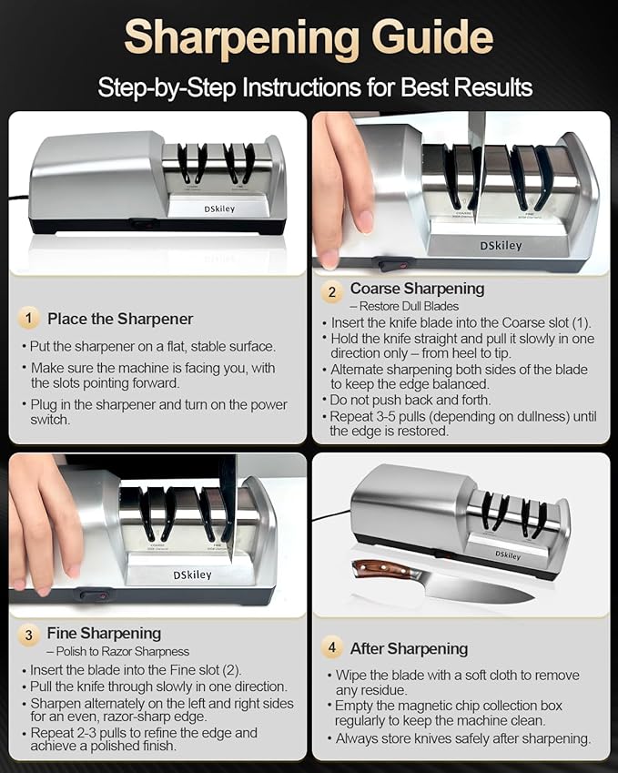 Electric Knife Sharpener for Kitchen – Professional 2-Stage 100% Diamond System with 20° Precision Angle, Fast Sharpening to Restore & Polish Chef Knives (2-Stage Silver) - Image 8