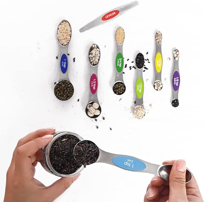 Multicolor Magnetic Measuring Spoons Set with Leveler - Stainless Steel, Stackable, Fits Spice Jars - For Baking Kitchen - Image 6