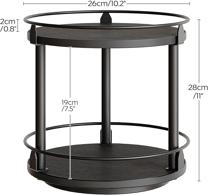 YATINEY Lazy Susan Organizer, Rotating Spice Rack, 2 Tier Spice Turntable Organizer, Industrial Turntable Spice Holder, for Kitchen Countertop and Cabinet, Compact and Versatile, Black SR22BK - Image 8