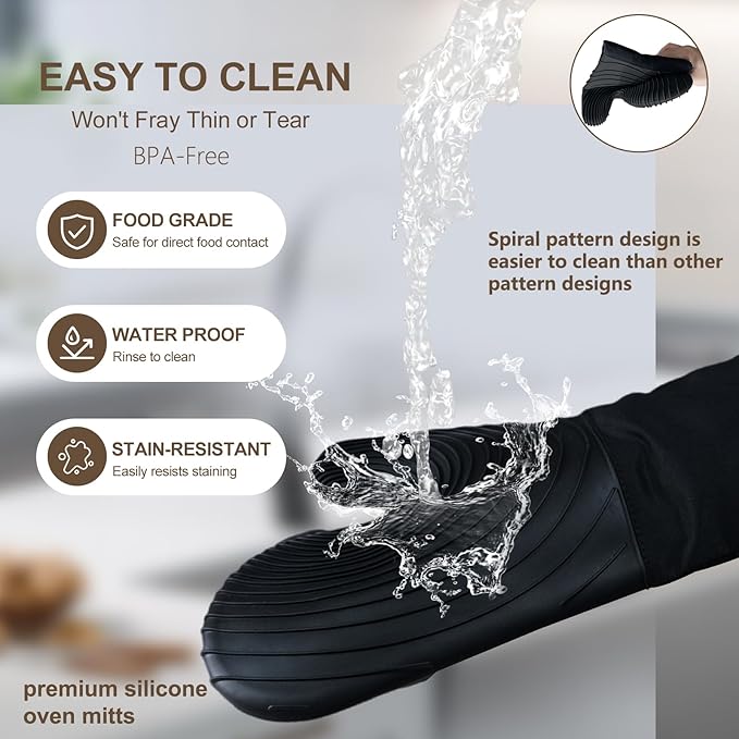 Silicone Oven Mitts-13.6 in Extended Oven Mitts Heat Resistant 500F, Oven Gloves with Soft Liner Good Grippy BPA-Free Easy to Clean Flexible-Oven Mits Set for Cooking Baking Grilling BBQ - Image 7