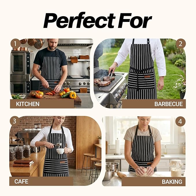 2Pack Adjustable Kitchen Apron for Women Men with 2 Pockets,Cotton-Polyester Blend Bib Aprons for Cooking,Baking - Image 7