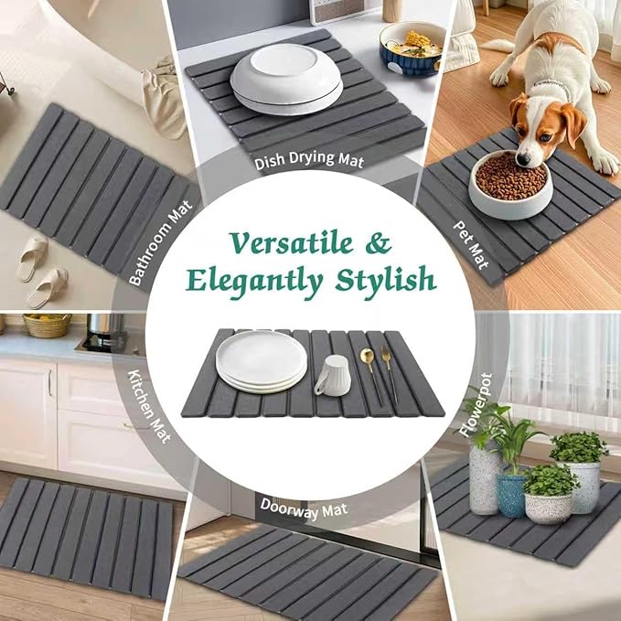 Stone Dish Drying Mat for Kitchen Counter, 24''×15'' Dishes Drying Matt Kitchen Counter, Absorbent Diatomaceous Earth Bath Quick Dry Mats for Tableware, Bottles and Cup (Dark Grey) - Image 7