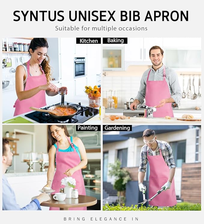 Syntus Apron for Men Women, Adjustable Cooking Kitchen Chef Aprons with 2 Pockets, Cotton/Polycotton/Polyester - Image 6