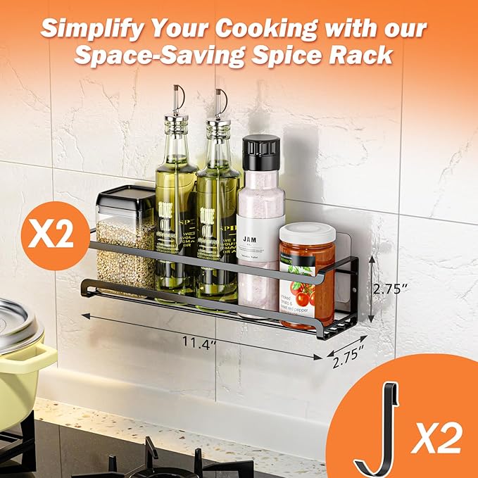 Bunoxea Spice Rack wall mounted 2 Pack, Space-Saving Spice Organizer for Spice Jars and Seasonings,Screw or Adhesive Hanging Spice Rack Organizer for Your Kitchen Cabinet,or Pantry Door - Image 7