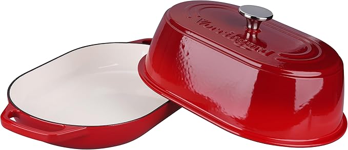 VORRINGARD Enameled Cast Iron Dutch Oven Pot with Dome Lid, Oval Bread Oven for Homemade Sourdough Bread Baking, Oven Safe up to 500°F, 6 Quart, Red