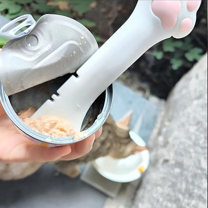 Cat Wet Food Spoon with Can Lids 3 oz, Multi-Function Cute Paw Shape Opener Spatula Cat Spoon Silicone Pet Covers (Universal Size,One fit 3 Standard Size Pet Cans