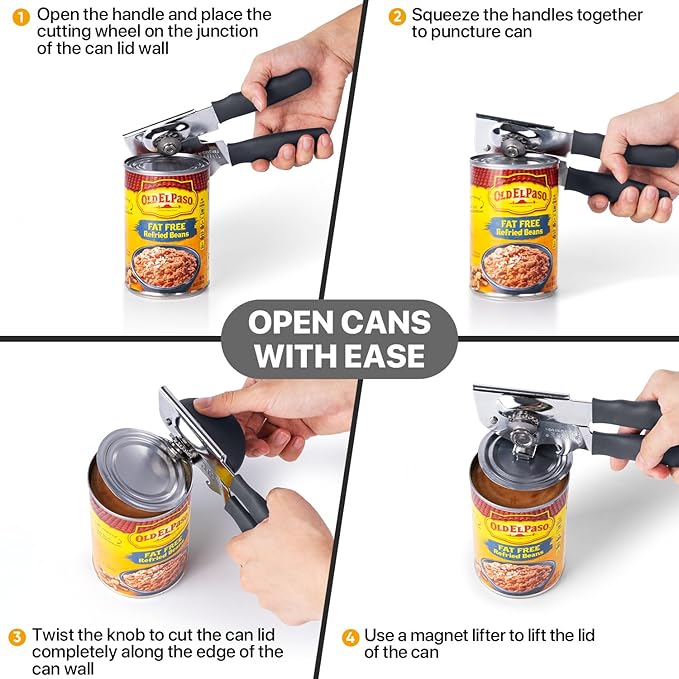 Can Opener Manual Heavy Duty, UHIYEE Hand Held Can Openers for Seniors with Comfort Grip Sharp Blade, Solid Steel Hand Manual Can Open with Magnet for Kitchen Camping, Gray - Image 7