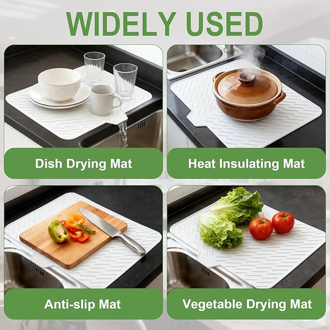Silicone Drying Mat, 23"X17" With Built-in Drain Lip,Heat-Resistant,Eco-friendly,Hygienic Drying Pad,Leak-Proof and Non-Slip,Silicone Dish Drying Mat for Kitchen Counter or Sink(White 23X17) - Image 6