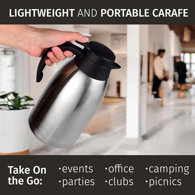 Thermal Coffee Carafe 2L / 68 oz – Updated 2025 Model – Insulated Stainless Steel Coffee Dispenser for Hot & Cold Drinks – 24h Cold / 12h Hot – Coffee Urn & Tea Carafe with Cleaning Brush by Cresimo - Image 9