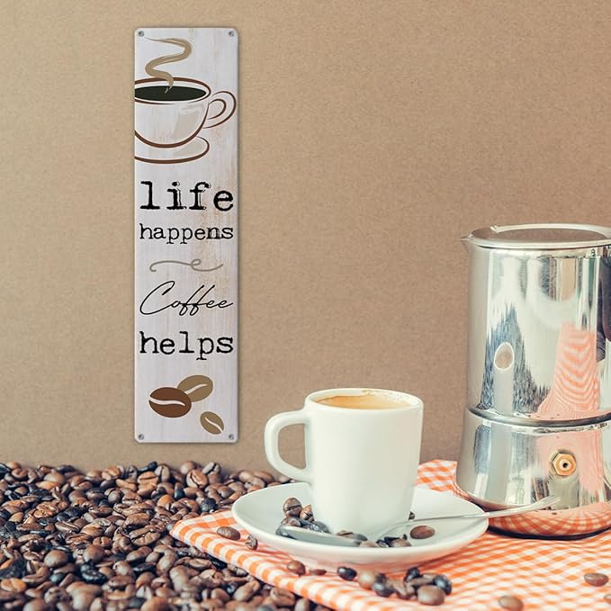 Vintage Coffee Signs, Life Happens Coffee Helps, Retro Metal Tin Sign, Inspirational Coffees Wall Art, Farmhouse Decorations for Cafe, Decorative Metal Wall Signs 15.8x4 Inches - Image 6
