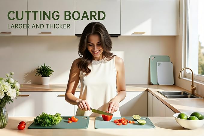 THETCHRY Plastic Cutting Board Set of 4, Extra Large Cutting Board for Kitchen with Non-Slip, Large -Small Chopping Board for Cooking, Bpa Free, with Grip Handle,Green - Image 9