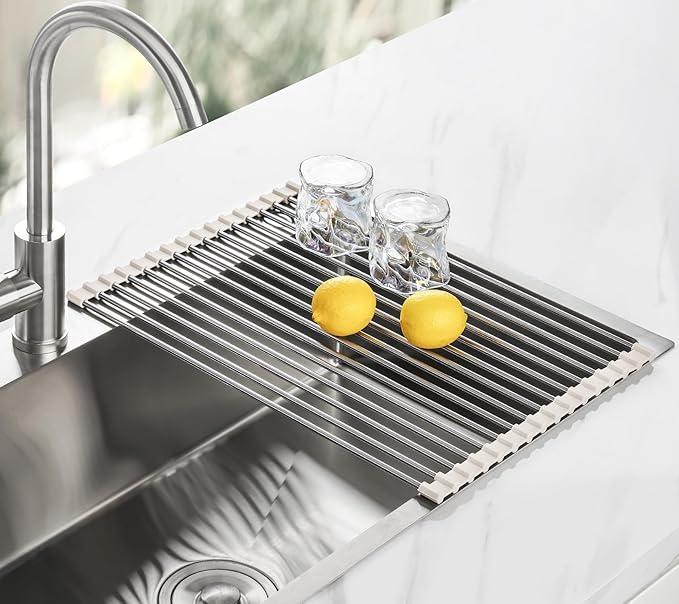 Tomorotec 17.7" x 12.5" Roll Up Dish Drying Rack Over Sink Drying Rack Sink Cover Kitchen Sink Accessories Gadget Multipurpose Organizer Foldable Stainless Steel Drainer - Image 8