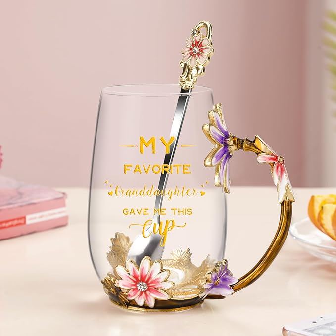 OEAGO Grandma Gifts from Granddaughter Tea Cup Birthday Grandparent Gifts Mothers Day Enamel Flower Glass Mugs from Grandkids Grandchildren - Image 7
