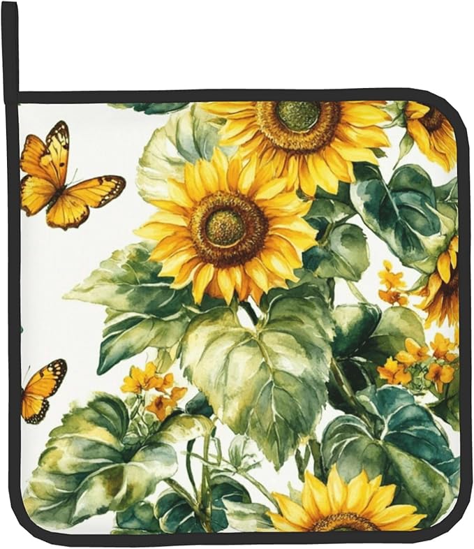 Sunflower Oven Mitts and Pot Holders Spring Summer Kitchen Accessories Set of 2 Floral Plant Botanical Gloves Potholder for Chef Cooking Baking Grilling BBQ - Image 9