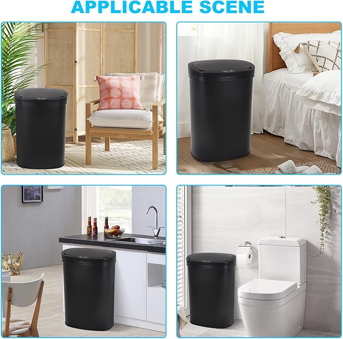 Bigacc Kitchen Trash Can | Stainless Steel 13 Gallon Trash Can | 50L Touch Free Garbage Can with Lid | Electronic Motion Sensor Automatic Trash Bin High Capacity for Kitchen Bathroom Office, Black - Image 7