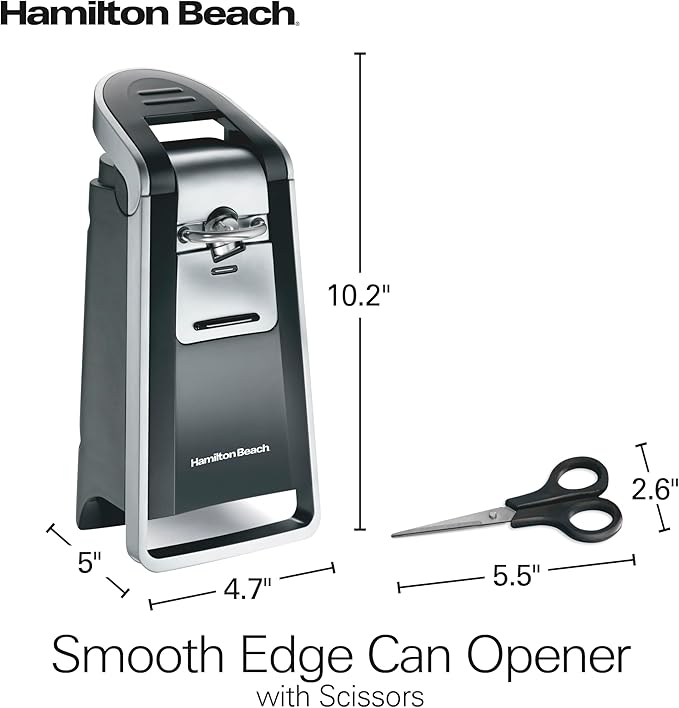 Hamilton Beach Smooth Edge Electric Automatic Can Opener for Kitchen with Easy Push Down Lever,Extra Tall,Includes Stainless Steel Scissors,Black and Chrome (76607),(Pack of 2) - Image 8