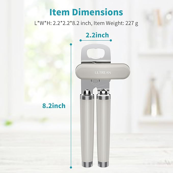 Ultrean Manual Can Opener Bottle Opener, Heavy Duty Stainless Steel Smooth Edge Manual Hand Held Can Opener With Soft Touch Handle, Rust Proof Oversized Handheld Easy Turn Knob (Light Gray) - Image 7