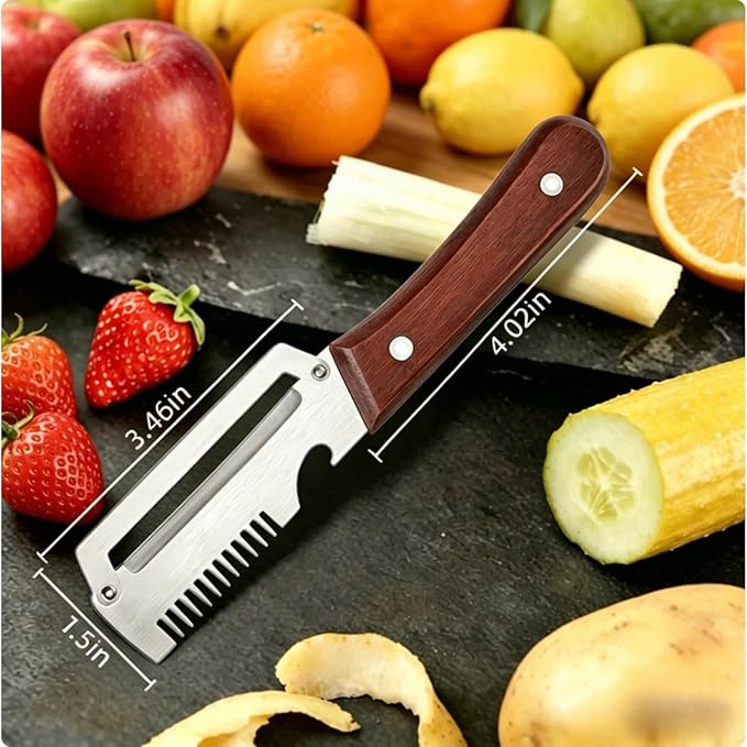 2-Pack Multifunctional Vegetable Peeler, 3 in 1 Kitchen Peeler with Wooden Handle, Grater & Bottle Opener for Potato, Carrot, Apple, Fruit & Vegetable - Image 7