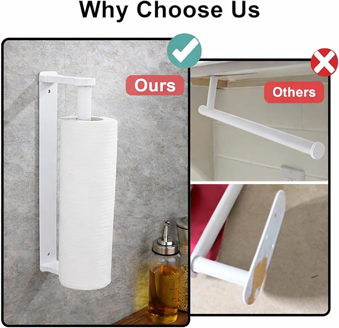 MONEER Kitchen Roll Holder Under Cabinet, Paper Towel Holder, Aluminum Alloy Kitchen Towel Holders, Self Adhesive Kitchen Roll Holder for Kitchen, Bathroom, Living Room (White) - Image 7