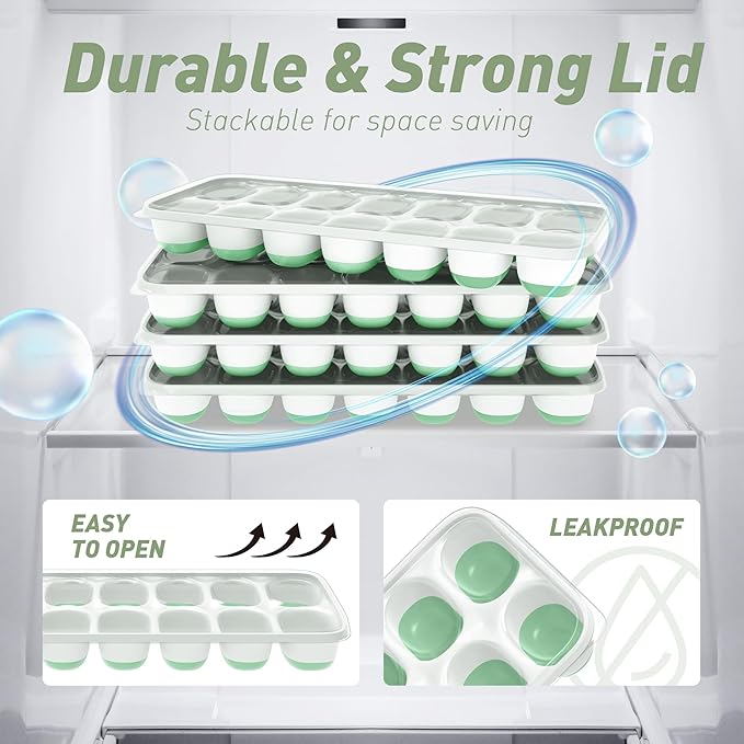 ChefAide Ice Cube Tray with Lid, 4 Packs 56 Cubes Durable Stackable Ice Cube Trays for Freezer with Removable Lids, Easy-Release Plastic & Silicone Ice Tray for Cocktail, Coffee - Image 7