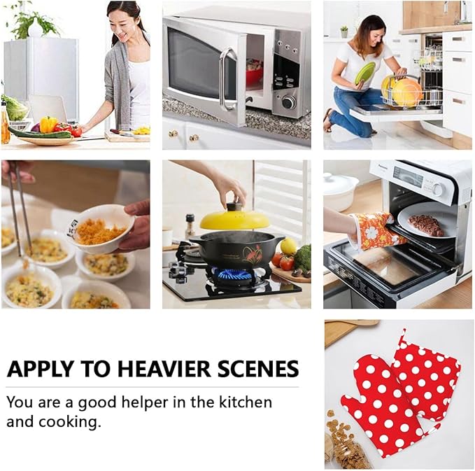 Red and White Polka Dot Oven Mitts and Pot Holders Sets of 4, Heat Resistant Silicone Oven Mittens and Potholders Gloves Hot Pads for Kitchen Cooking Baking Grilling BBQ Chef - Image 8