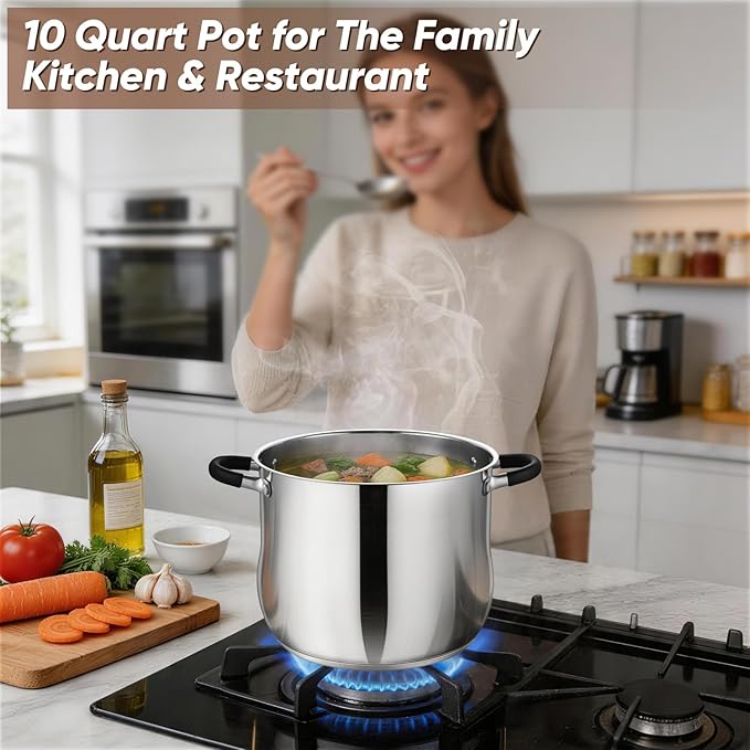 P&P CHEF 9.5" Stainless Steel Large Stock Pot