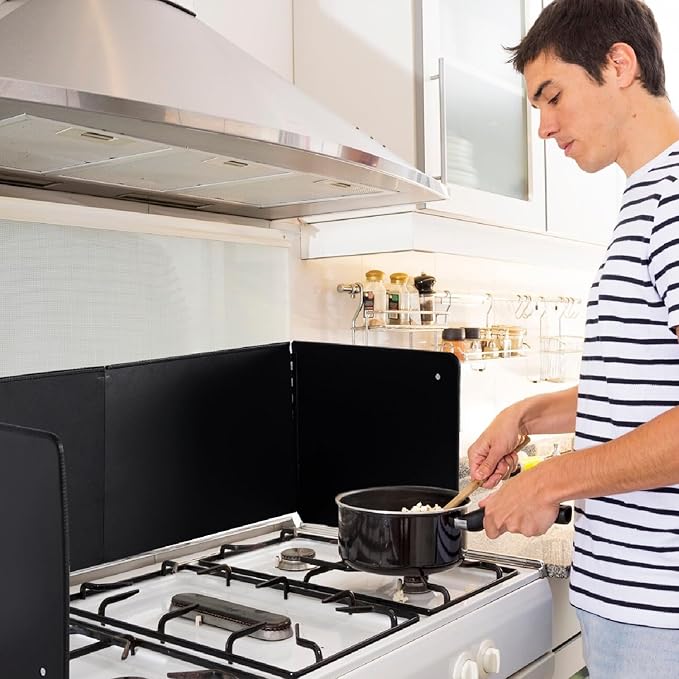 Black Large 4 Sided Splatter Guard for Frying Stove Top,Oil Splash Guard Cooking for Stove,Non Stick Foldable Splatter Screen for Stove Top - Image 7