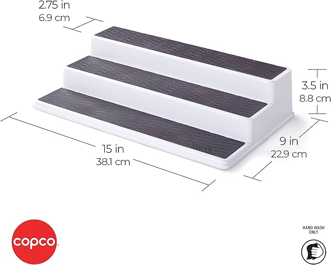 Copco 2555-0188 Non-Skid 3-Tier Spice Pantry Kitchen Cabinet Organizer, 15-Inch, White/Gray (Pack of 2) - Image 3