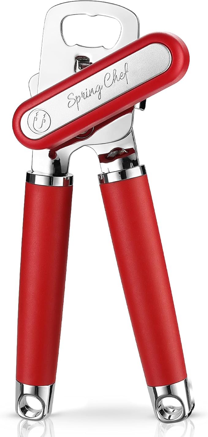 Spring Chef Stainless Steel Can Opener - Manual with Soft Grip Handles, Easy Turn, Heavy Duty Hand Can Opener for Seniors with Smooth Edge - Red - Image 9