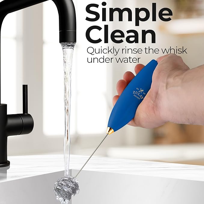 Zulay Kitchen Patented Tornado Triple Whisk Milk Frother with 4 Duracell Batteries – Handheld Foam Maker for Coffee, Lattes, Matcha & Hot Chocolate – Rich, Creamy Froth in Seconds - Navy Blue & Gold - Image 9