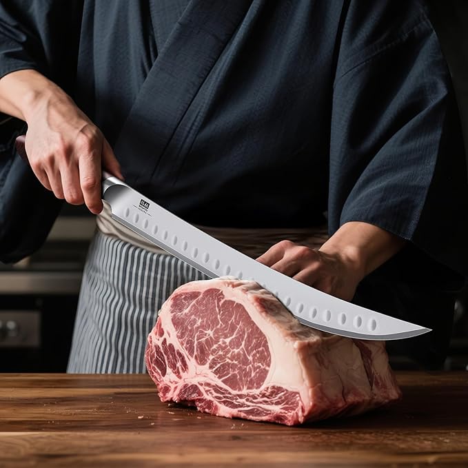 SHAN ZU Brisket Slicing Knife, 11.6 Inch Carving Knife Japanese High Carbon 10Cr15Mov Stainless Steel, Professional Ultra Sharp Meat Cutting and BBQ knife with Ergonomic Pakkawood Handle - Image 7