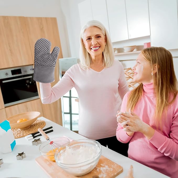4 Pcs Oven Mitts and Pot Holders,High Heat 500°F Resistant Glove Potholder with Thick Cotton,Silicone Non-Slip Surface Long Kitchen Oven Glove for Cooking Baking Grilling(Grey) - Image 7