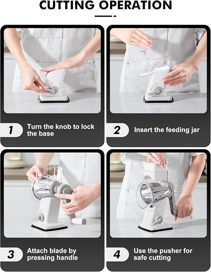 GDL Rotary Cheese Grater Hand Crank - Upgraded Cheese Shredder with 4 Interchangeable Blades, Rotary Grater with Non-slip Suction Base, Easy to Clean Kitchen Grater Slicer Grinder for Vegetable Nuts - Image 8