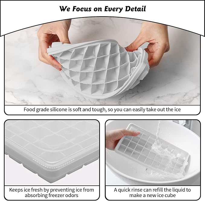 Silicone Ice Cube Tray with Leak-Proof Lid & Storage Bin for Freezer – BPA-Free 36-Piece Nugget Ice Molds, Spill-Resistant Cover & Ice Scoop Container Cover - Image 6