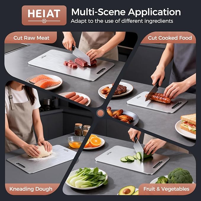 Titanium Cutting Board Set of 3, 100% Pure Titanium Cutting Boards for Kitchen, Non-Toxic, Double-Sided Chopping Boards for Raw & Cooked Food, Handles Included, Dishwasher Safe(M+L+XL) - Image 8