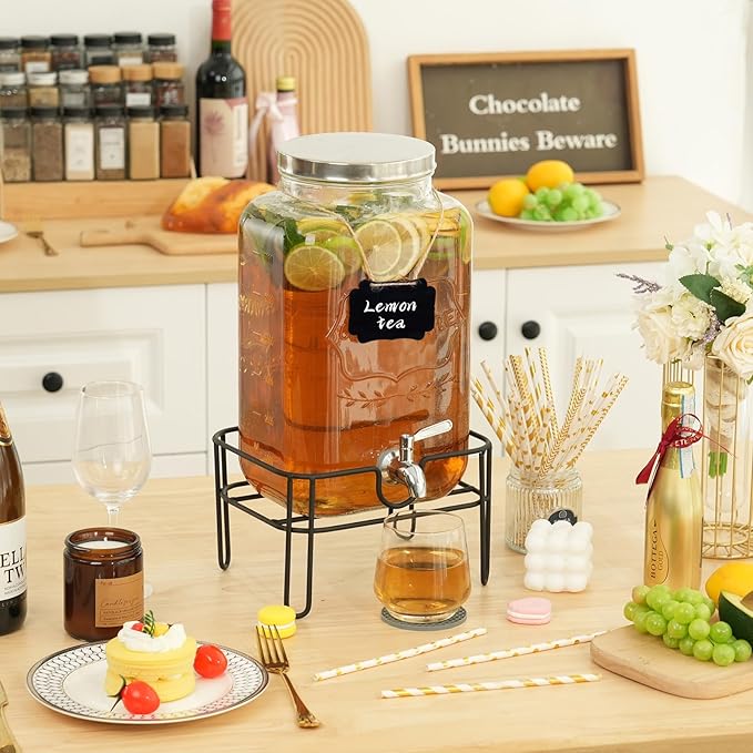 Bululuo Glass Drinks Dispenser for Parties, 2 Gallon Beverage Dispenser with Stand for Juice and Iced Tea, Water Jug Dispenser for Lemonade, Party Essential Beverage Pitcher with Spout - Image 8