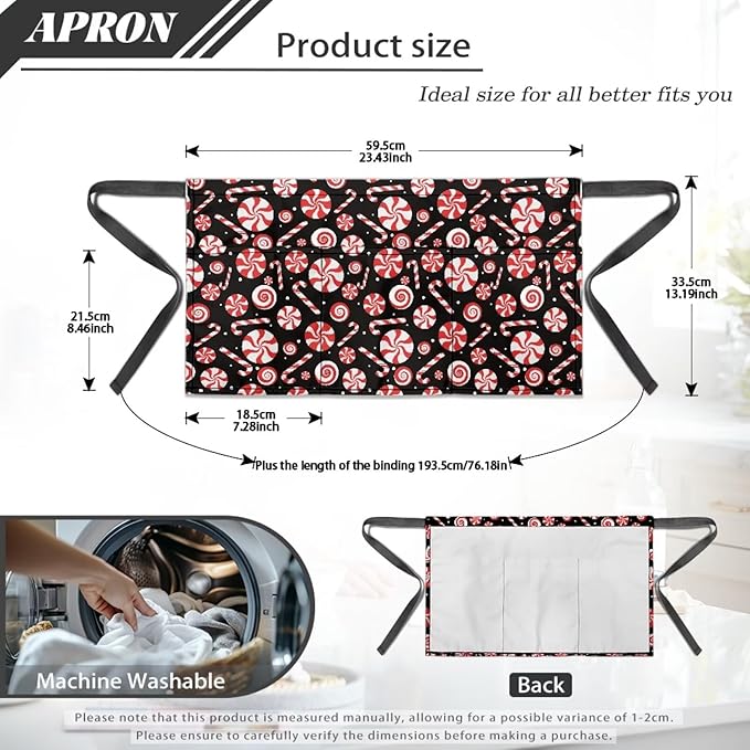 Server Apron with 3 Pockets, Waterproof Oil Waitress Waiter Half Apron for Restaurant Hotel Kitchen Cafe