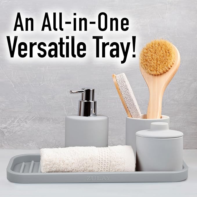 Zulay Kitchen (9x3.5in) Sponge Holder for Kitchen Sink - Flexible Heavy-Duty Multipurpose Sink Caddy - Counter Organizer for Kitchen, Bathroom, Makeup, Trinkets & More! (Grey) - Image 8