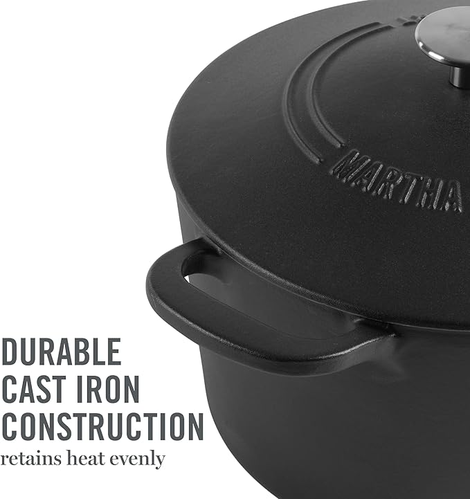 MARTHA STEWART Gatwick 7-Quart Enamel Cast Iron Dutch Oven Pot with Lid – Matte Black – Durable Heavy-Duty Dutch Oven for Slow Cooking, Braising & Baking - Image 8