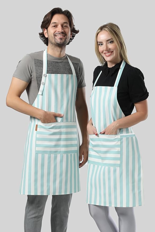 TOSHEX Kitchen Apron Waterdrop Resistant Cotton Apron with adjustable Aprons for Women with Pockets Cooking Apron Chef Apron for Men (1, Green)