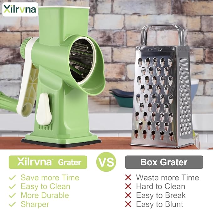 Rotary Cheese Grater Hand Crank Transparent - Shredder Slicer Grinder 3 Stainless Steel Blades, Stable Suction, Labor-Saving Handle, Safe Kitchen Tool for Cheese, Vegetable, Nuts, Chocolate - Image 9