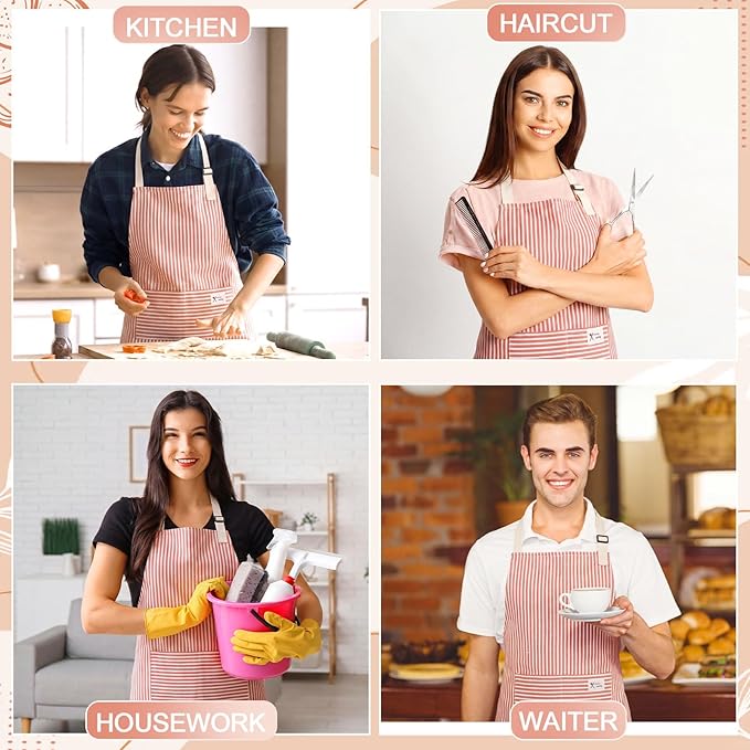 Janmercy 24 Pcs Aprons for Women Men with 2 Pockets Linen Cooking Kitchen Apron Adjustable Bib Chef Apron Bulk Aprons Unisex