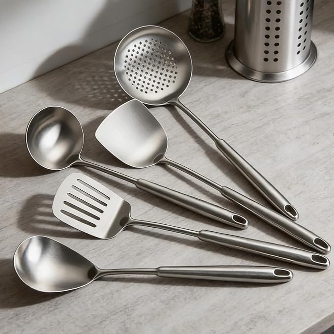 304 Stainless Steel Cooking Utensils Set, 13 PCS Long Large Metal Cooking Utensil Tools Set, Mirror Polished Kitchen Gadget Cookware and Kitchen Tool Set, Dishwasher Safe