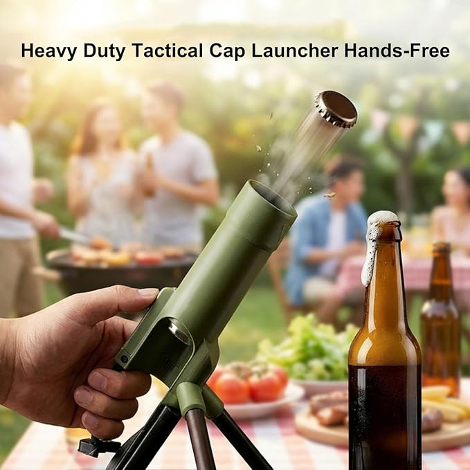 Beer Bottle Mortar Bottle Opener, 51mm Mortar Beer Bottle Opener, Heavy-Duty Tactical Cap Launcher, Hands-Free Push Down Bottles Cap Launcher, Home Party Bar Desk Decor