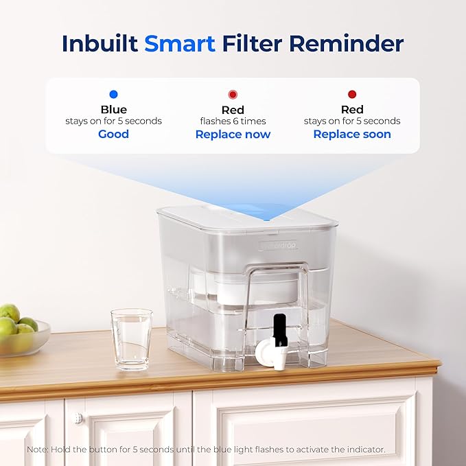 Waterdrop WFD-22L-DF Water Filter Dispenser, 40-Cup Water Purifier, 2 Built-in Filters, 8X Faster Filtration, 400-Gallon Lifespan, 10X Longer Lifetime, Reduces Chlorine, PFOA/PFOS, White - Image 9