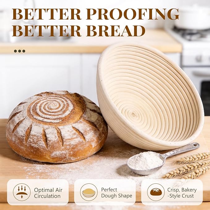 2 Pack Banneton Bread Proofing Baskets for Sourdough, 9 Inch Round Natural Rattan Proofing Basket for Dough Rising, Bread Proofing Bowl Sourdough Bread Baking Supplies for Home Bakers - Image 6